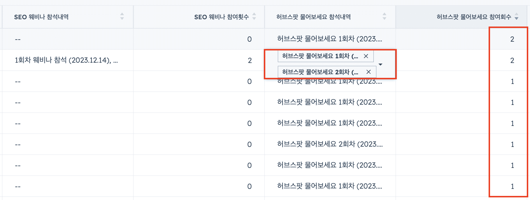 이벤트 세부 참석내역 및 참석횟수 카운트 자동화