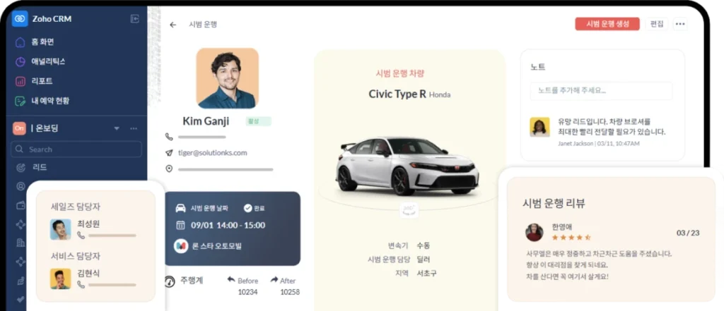 Zoho CRM 통합 대시보드 화면