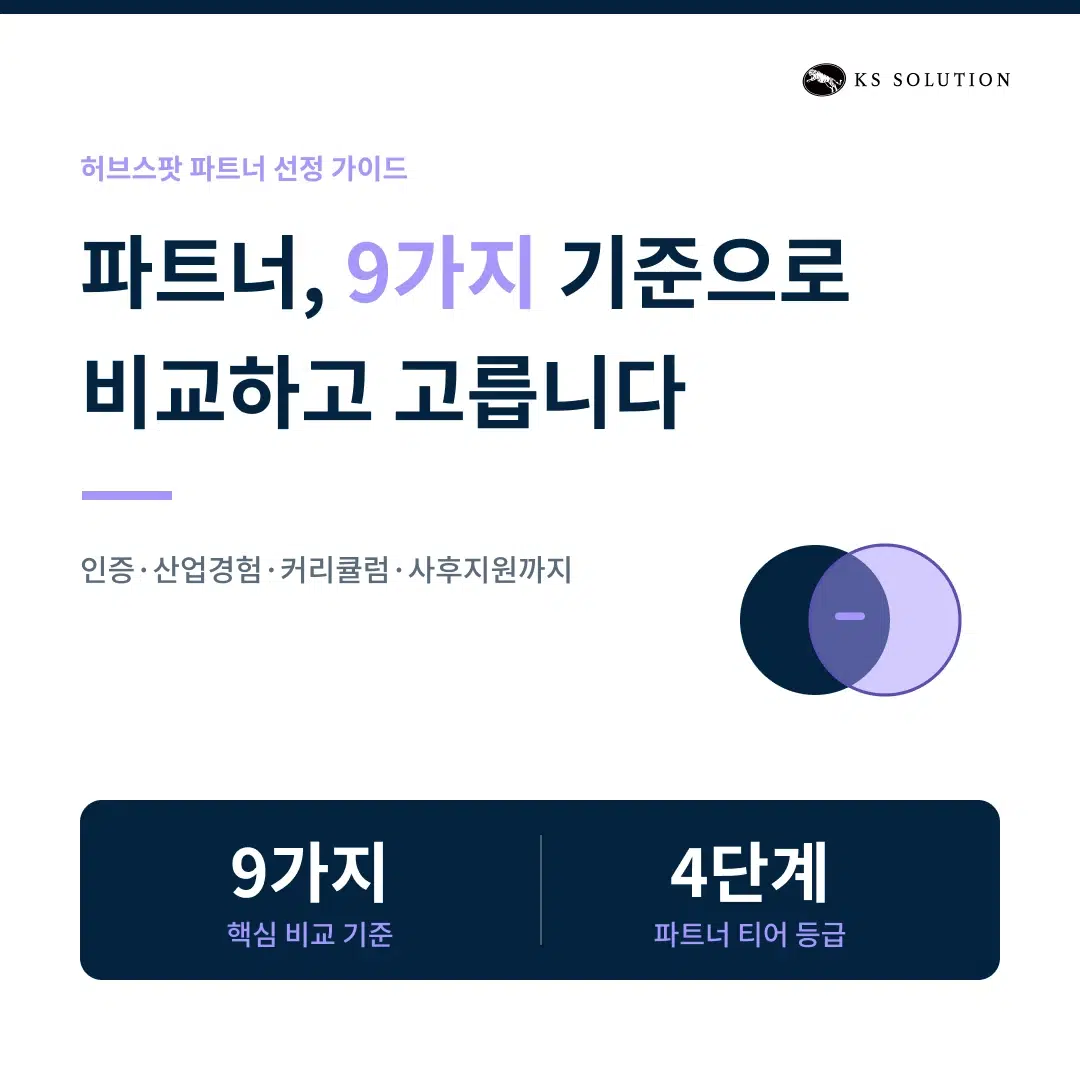 한국 허브스팟 파트너사 비교와 선정 체크리스트 9가지 - 카드뉴스 썸네일 이미지