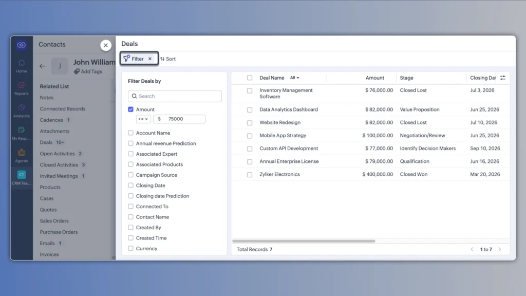 조호 CRM 2026년 6월 업데이트 뉴스 - 스마트 필터 화면