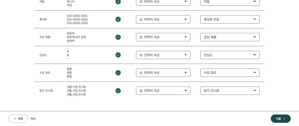 전시회 리드 관리 시나리오 - 실제 허브스팟 화면 - [화면 5] 가져오기 › 열 매핑