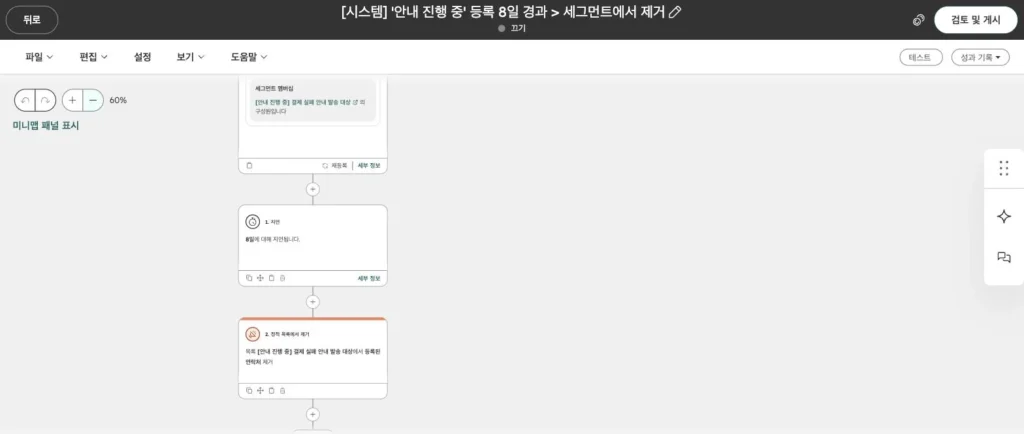 구독 서비스 CRM 온보딩 사례 - 실제 허브스팟 화면 - [화면 9] 재진입 준비 워크플로우