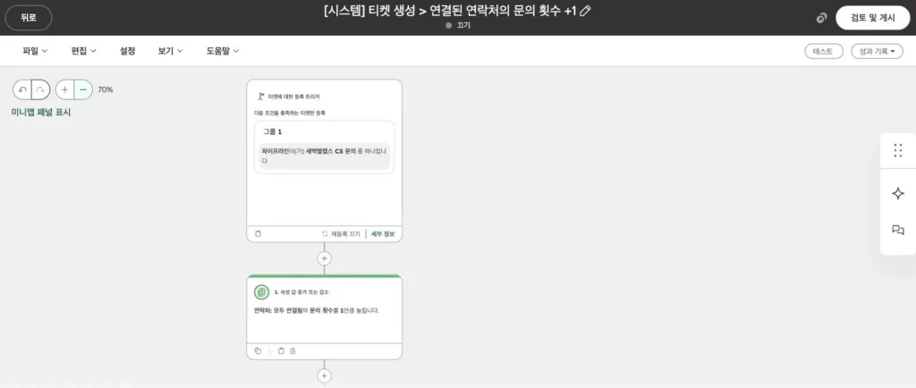 구독 서비스 CRM 온보딩 사례 - 실제 허브스팟 화면 - [화면 14] 문의 횟수 워크플로우